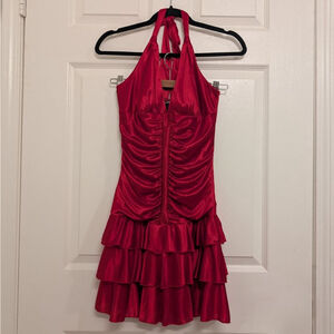 Vintage Y2K XOXO Collection Red Halter Ruffled Mini Dress S Dark Coquette